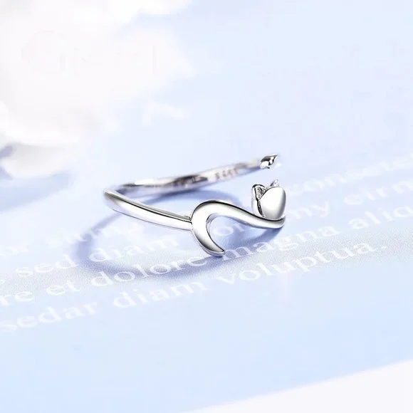 💎 Cat Lover Adjustable Ring 925 Sterling Silver Hugging Adjustable - Picture 5 of 6